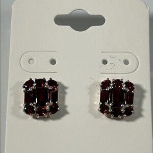 NWOT Chuck Clemency Sterling Silver Genuine Garnet Gemstone Designer Earrings